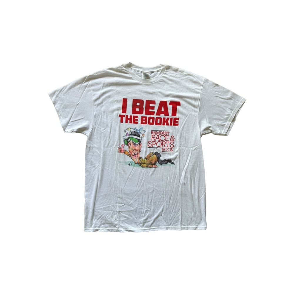Vintage "I beat the bookie" T Shirt Mens Size XL White Y2K Rampart Casino 90s